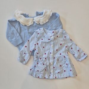 0-3m Bundle Girls Blue Knit Sweater & Striped Shirt Set